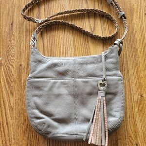 Brighton Baby Barbados Crossbody Gray Leather Handbag